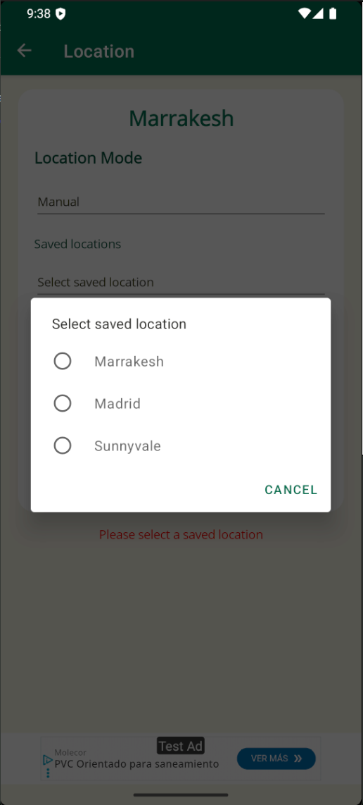Saved locations selector